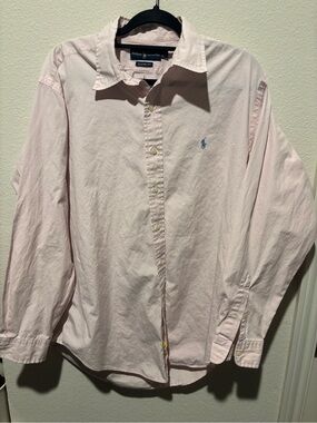 Ralph Lauren Men's Light Pink Button-Down Shirt with Polo Pony